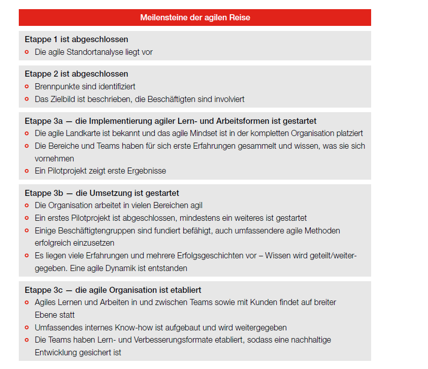 PMCC Agile Transformation Roadmap: Meilensteine